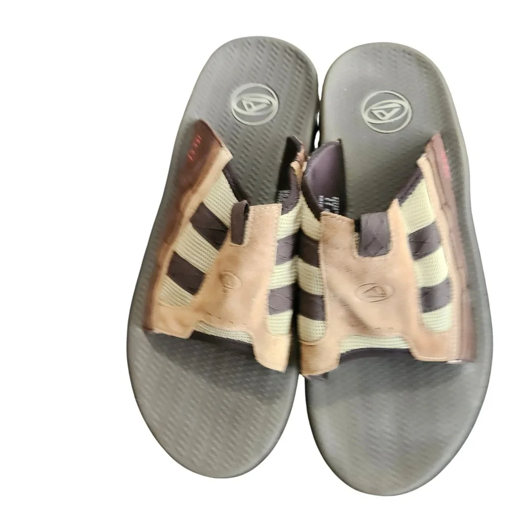 Reef Slide Sandals Mens 13 Brown Leather Upper Rubber Outsole Casyal Beach